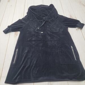 Vintage Juicy Couture black velour velvet mini dress hooded pullover Y2k